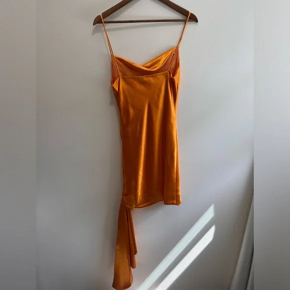 Cinq a Sept Ryder Satin Mini Slip Dress Cowl Neck Knotted Tie Orange Bronze, 6 - Picture 8 of 16